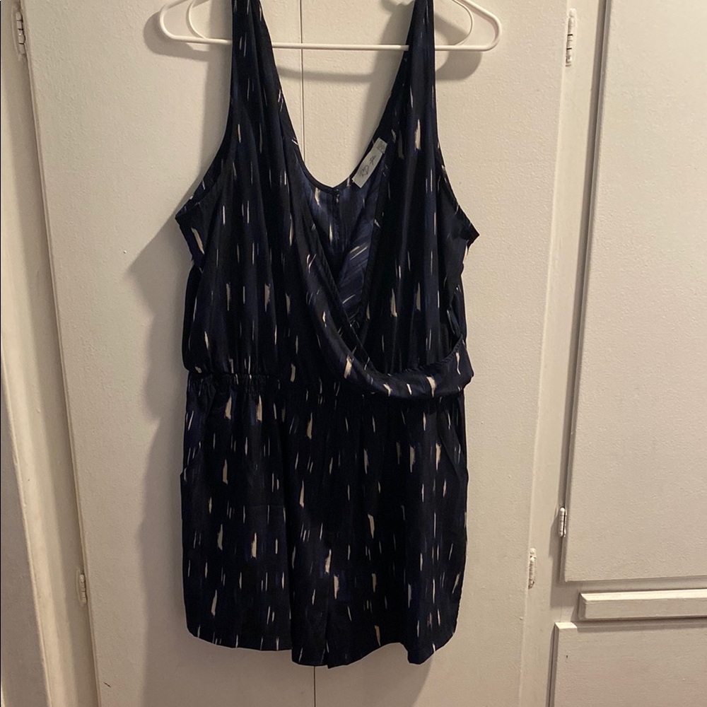 Navy Patterned Sleeveless Romper - image 1